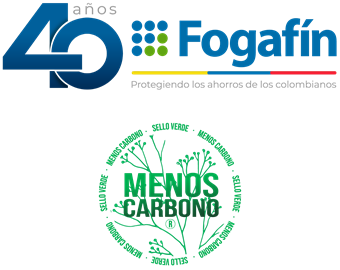 Logo de Fogafín con seis puntos azules y tres puntos verdes formando una F